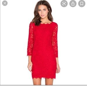 Red lace 3/4 sleeve DVF Dress